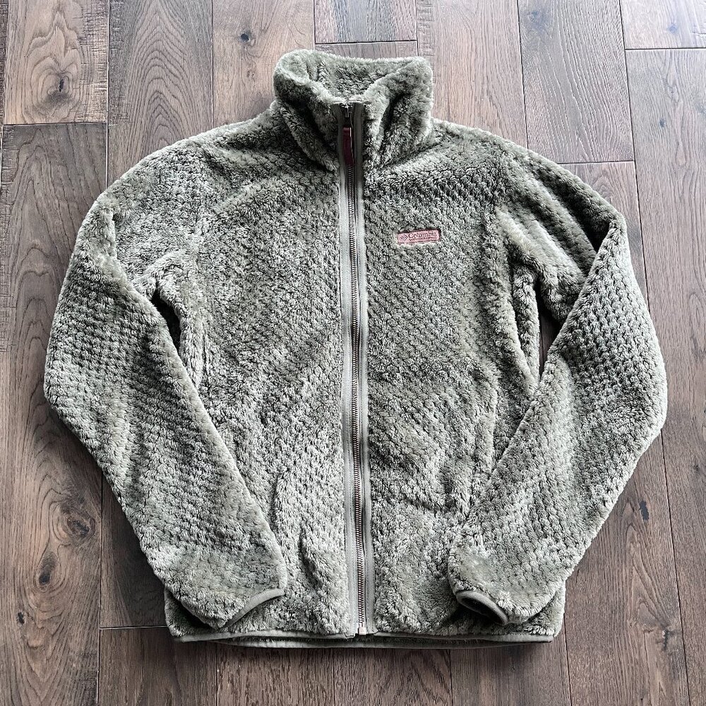 Columbia Fleece Jacket Zip Up Sage Green Textured Cozy Size XS